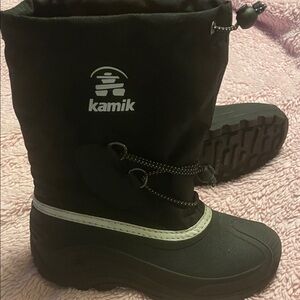 Kamik Black Kids Snow Boots with White Trim